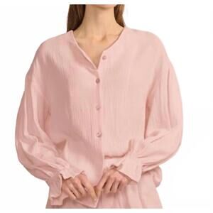NEW BELLE D'AMOUR cotton gauze button down shirt in baby pink